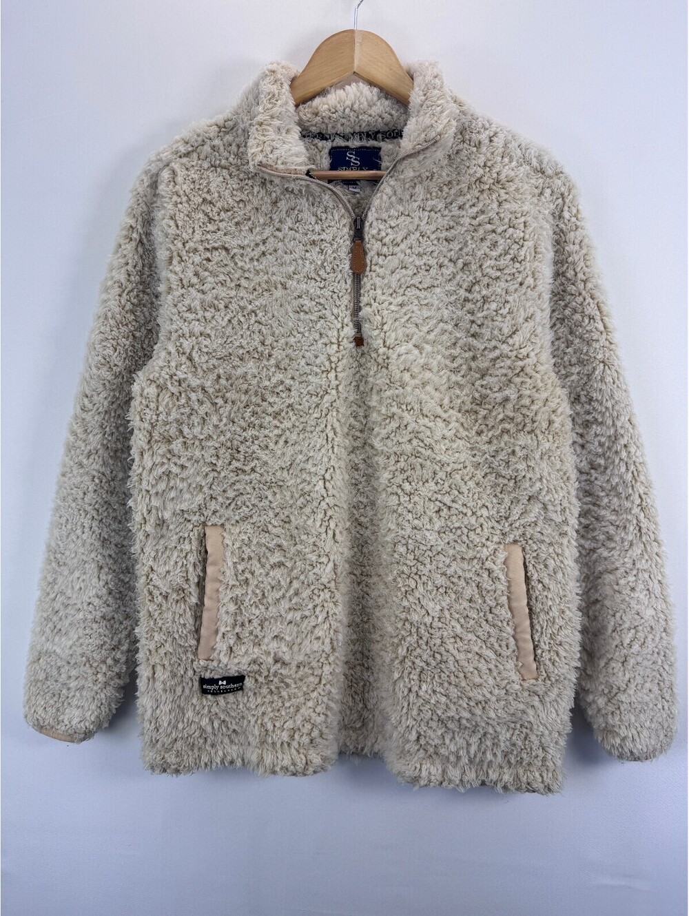 Simply Southern SOFT Sherpa Preppy Pullover Women's M Cream Quarter Zip Fuzzy - Picture 1 of 10